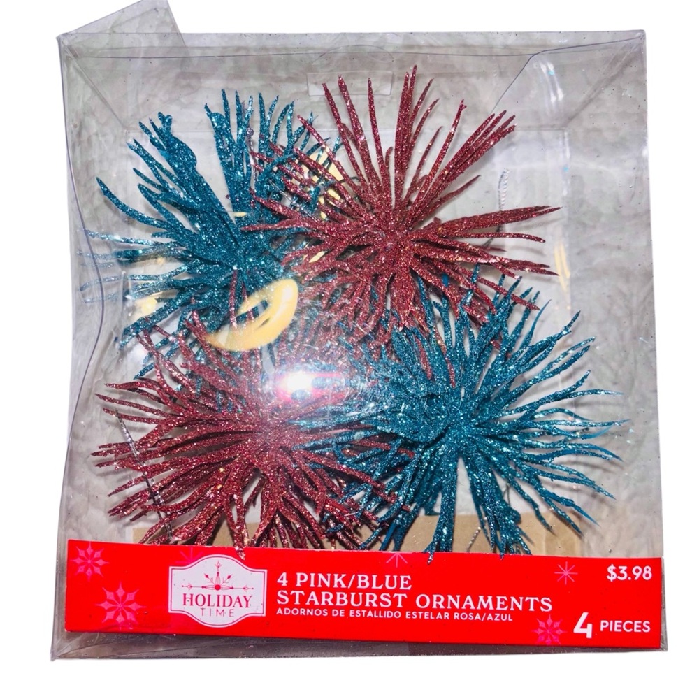 4 pieces - Holiday Time Red & Blue Festive Ornaments 🎄